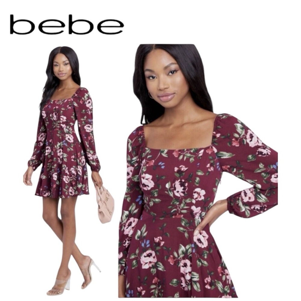 NWT Bebe Floral Square-neck  Dress